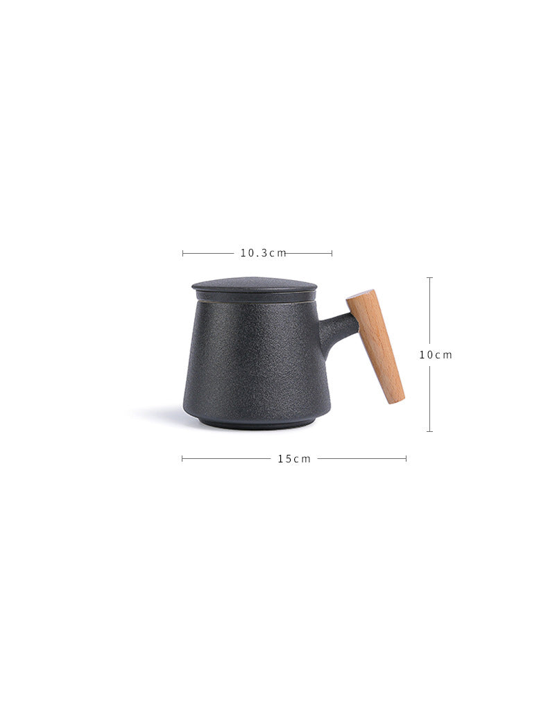 Wooden Handle Ceramic Tea Cup With Tea Filter